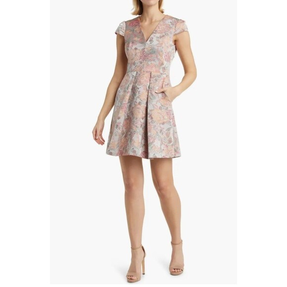 Vince Camuto Floral Jacquard Fit & Flare Dress Women's Size 14 NWT - Picture 1 of 7